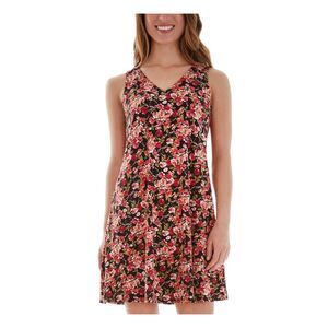 BCX Womens Black Lace Up Back Floral V Neck Mini Shift Dress S